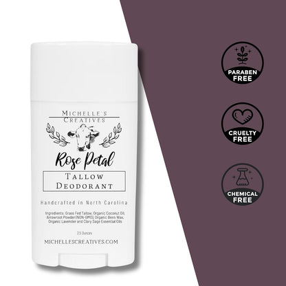 Handmade Tallow Based Deodorant Stick - Handmade with Love and Made with Natural Ingredients - Rose Pearl Deodorant - Natural Deodorant Made with Grass Fed Tallow Organic
