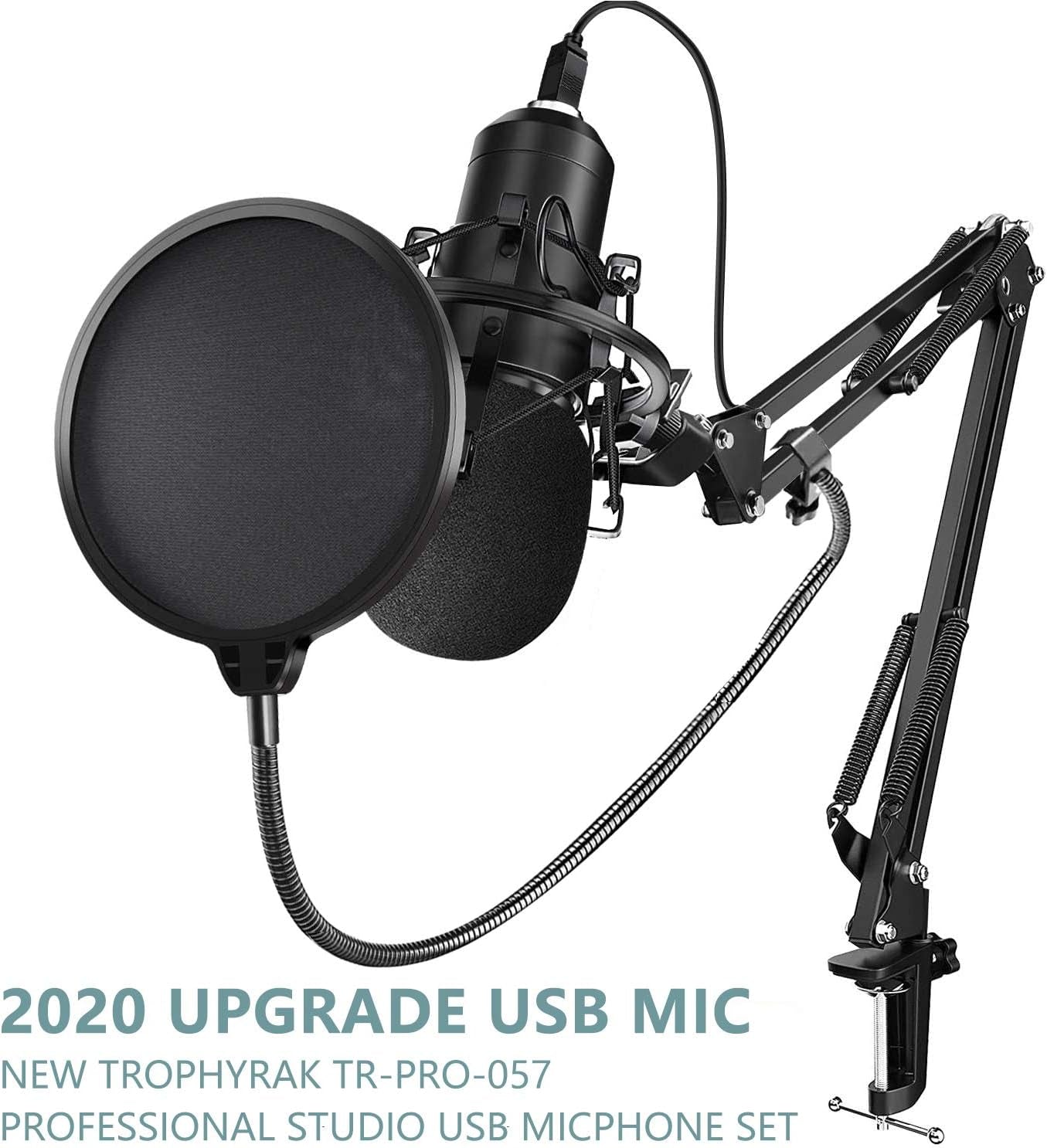 Upgraded USB Microphone for Computer, Mic for Gaming, Podcast, Live Streaming, Youtube on PC, Mic Studio Bundle with Adjustment Arm Stand, Fits for Windows & Mac PC, Plug & Play Design, Black