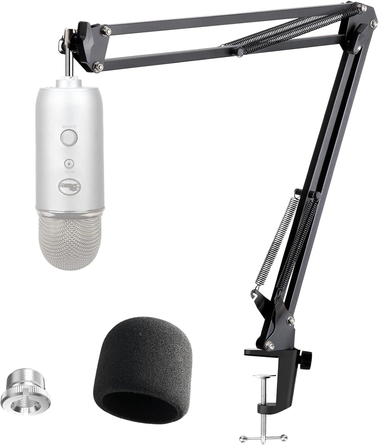 Blue Yeti Mic Boom Arm with Foam Windscreen, Suspension Boom Scissor Arm Stand with Pop Filter Cover for Blue Yeti Pro Microphone Stand by