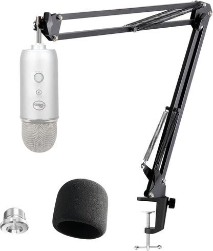 Blue Yeti Mic Boom Arm with Foam Windscreen, Suspension Boom Scissor Arm Stand with Pop Filter Cover for Blue Yeti Pro Microphone Stand by