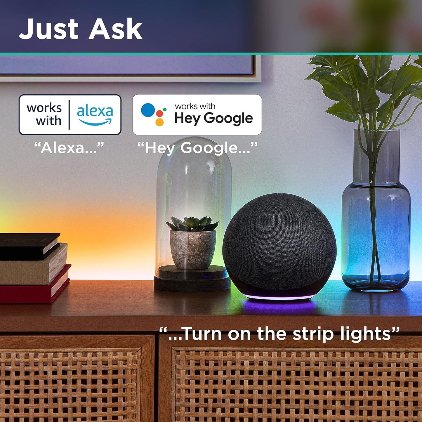 Symphony Segmented LED Smart Strip IP44 Weatherproof, RGBIC Color Changing + Music Sound Sync Wifi Strip Lights, Compatible with Alexa and Google Home, 16.4 Ft