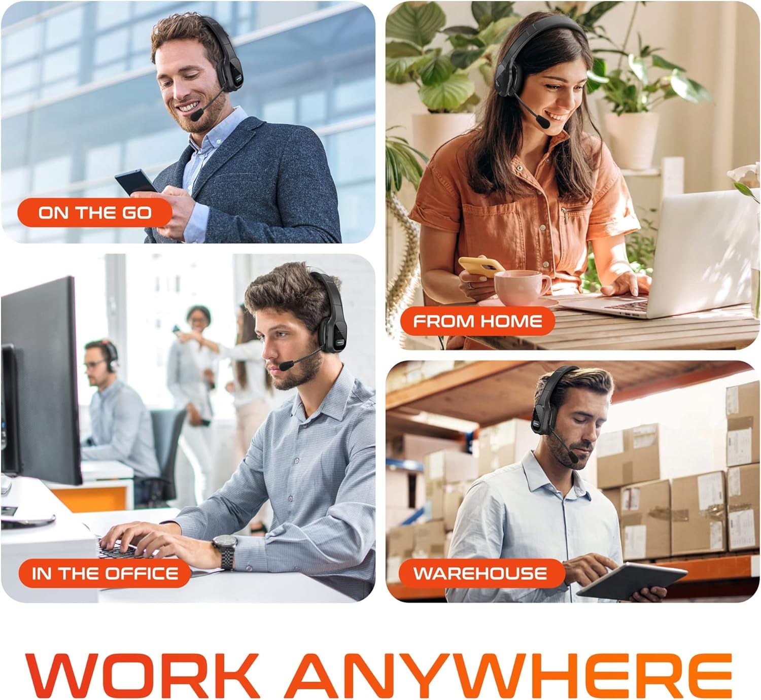 Wireless Computer Headset, Trucker Bluetooth Headset with Noise Canceling Microphone, 35Hrs Talk Time, Wireless Headset for Computer, Cell Phone, Drivers, Office, Call Center Work - Black