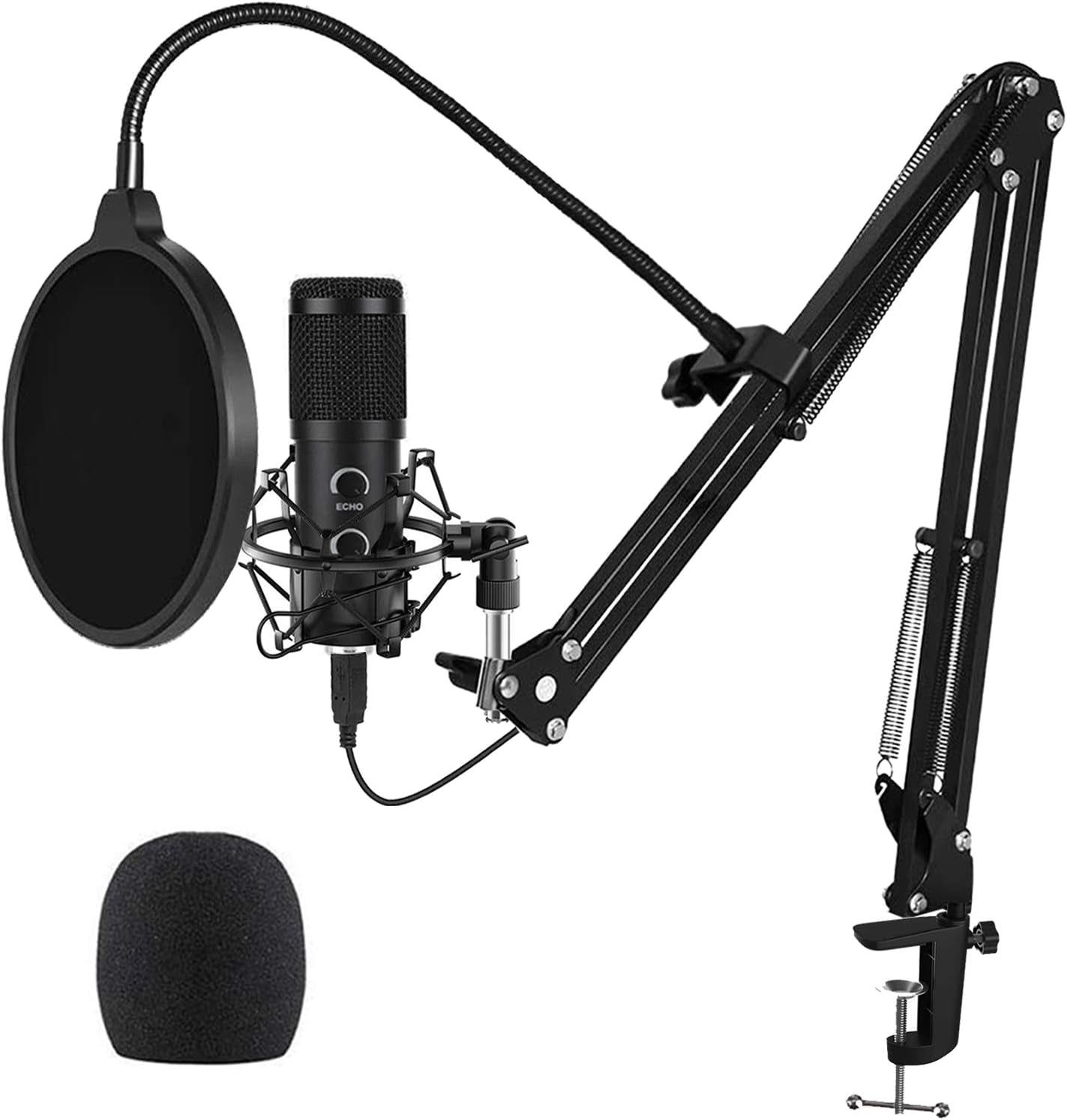 Upgraded USB Microphone for Computer, Mic for Gaming, Podcast, Live Streaming, Youtube on PC, Mic Studio Bundle with Adjustment Arm Stand, Fits for Windows & Mac PC, Plug & Play Design, Black