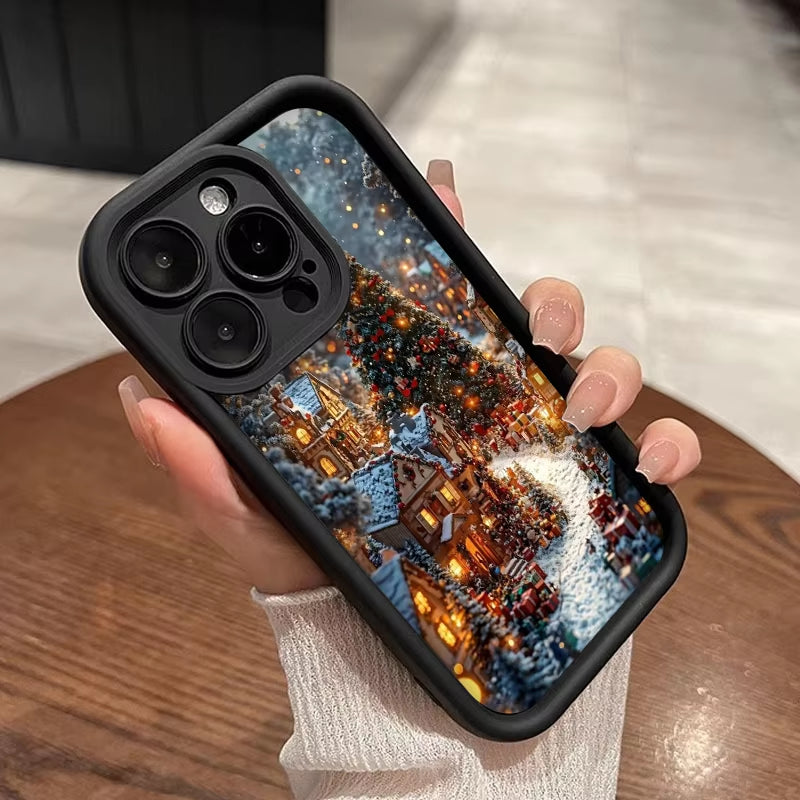 Christmas Tree Gift Snowy Town Landscape Phone Case for Iphone 17 16 15 Pro Max 14 13 12 11 MAX plus Soft Cover