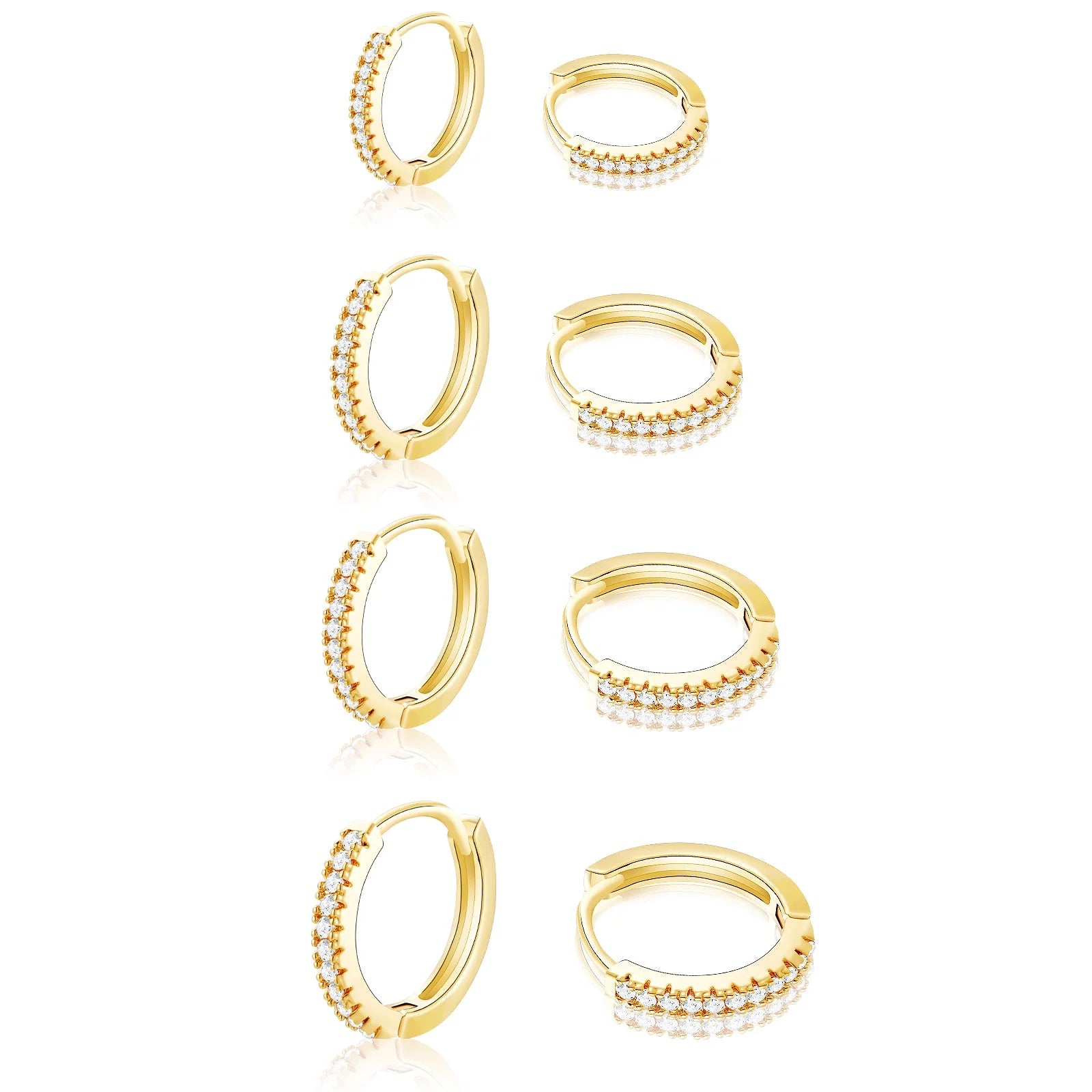 4 Pairs 18K Gold Plated Hoop Earrings for Women Cubic Zirconia Little Tiny Small Huggie Cartilage Hypoallergenic Earrings Set for Multiple Piercing Wedding Birthday Jewelry Gifts Teen Ideas