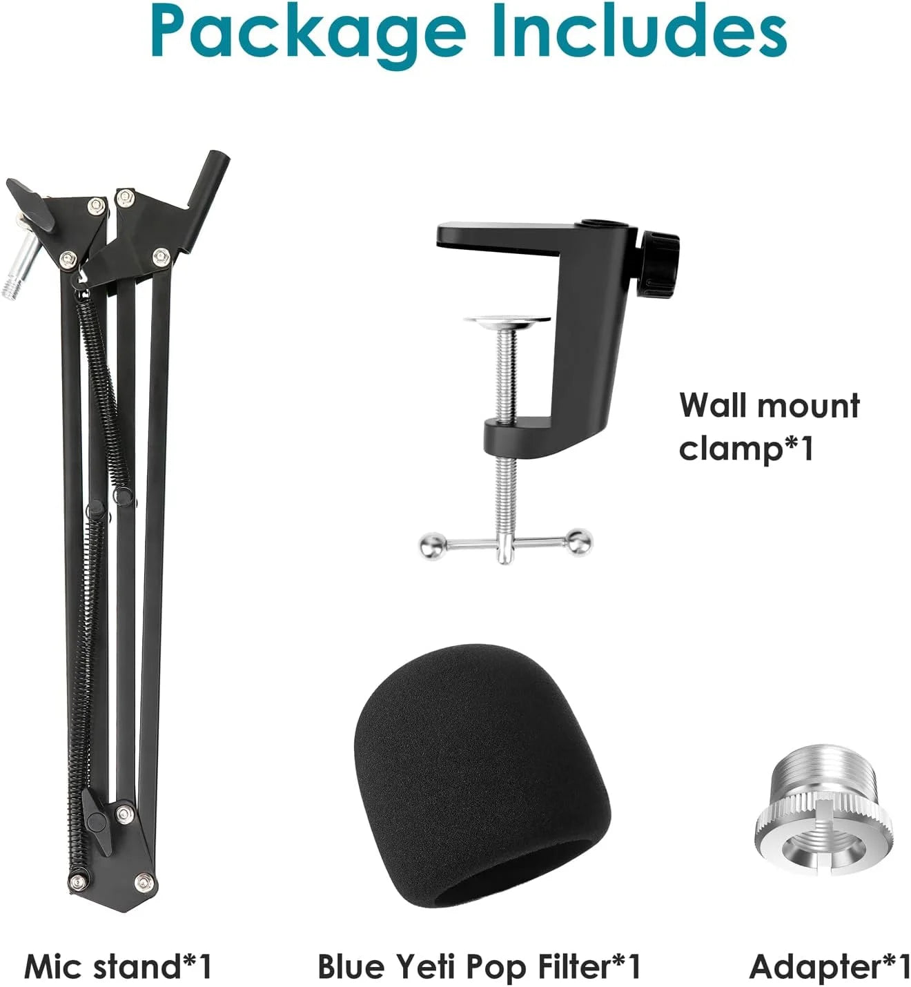 Blue Yeti Mic Boom Arm with Foam Windscreen, Suspension Boom Scissor Arm Stand with Pop Filter Cover for Blue Yeti Pro Microphone Stand by