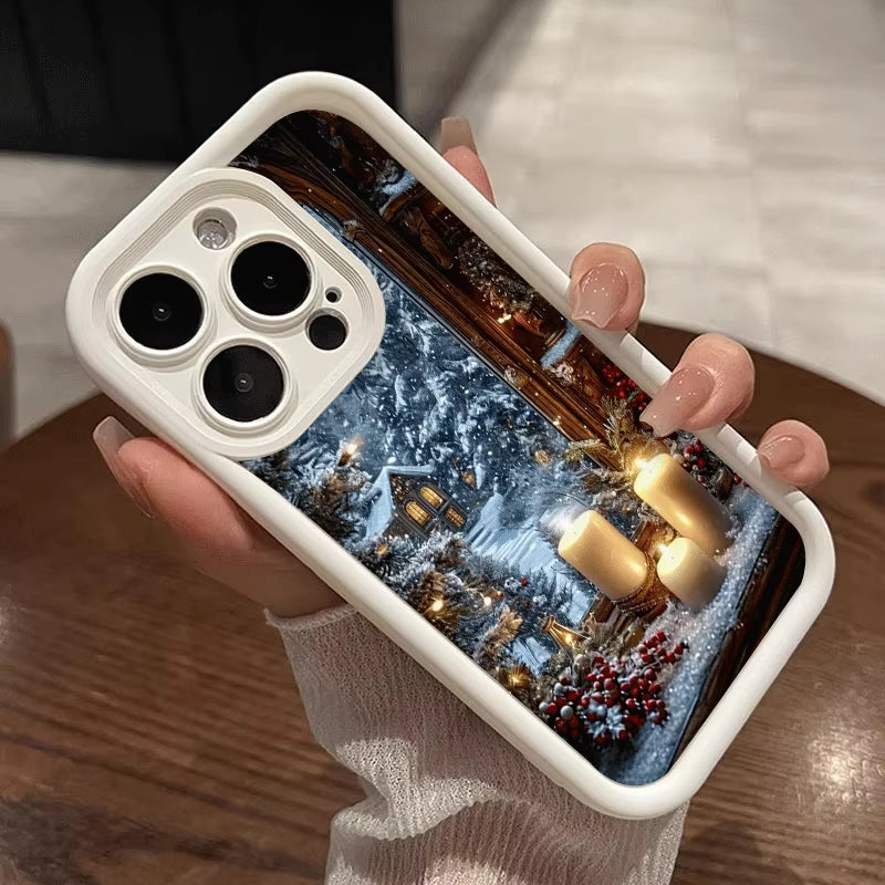 Christmas Tree Gift Snowy Town Landscape Phone Case for Iphone 17 16 15 Pro Max 14 13 12 11 MAX plus Soft Cover