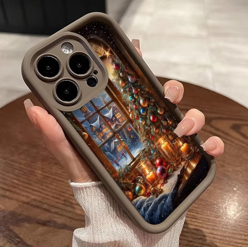 Christmas Tree Gift Snowy Town Landscape Phone Case for Iphone 17 16 15 Pro Max 14 13 12 11 MAX plus Soft Cover