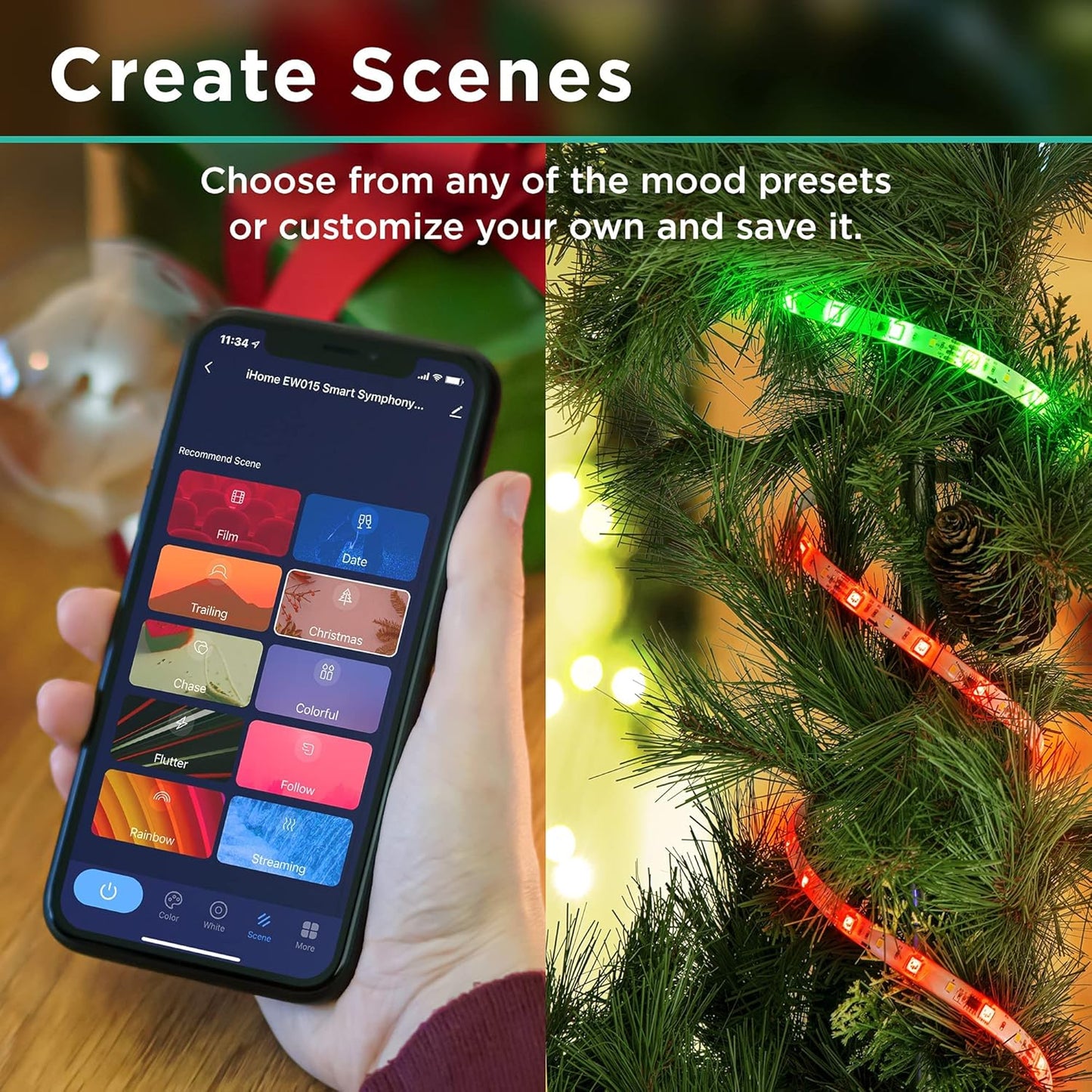 Symphony Segmented LED Smart Strip IP44 Weatherproof, RGBIC Color Changing + Music Sound Sync Wifi Strip Lights, Compatible with Alexa and Google Home, 16.4 Ft