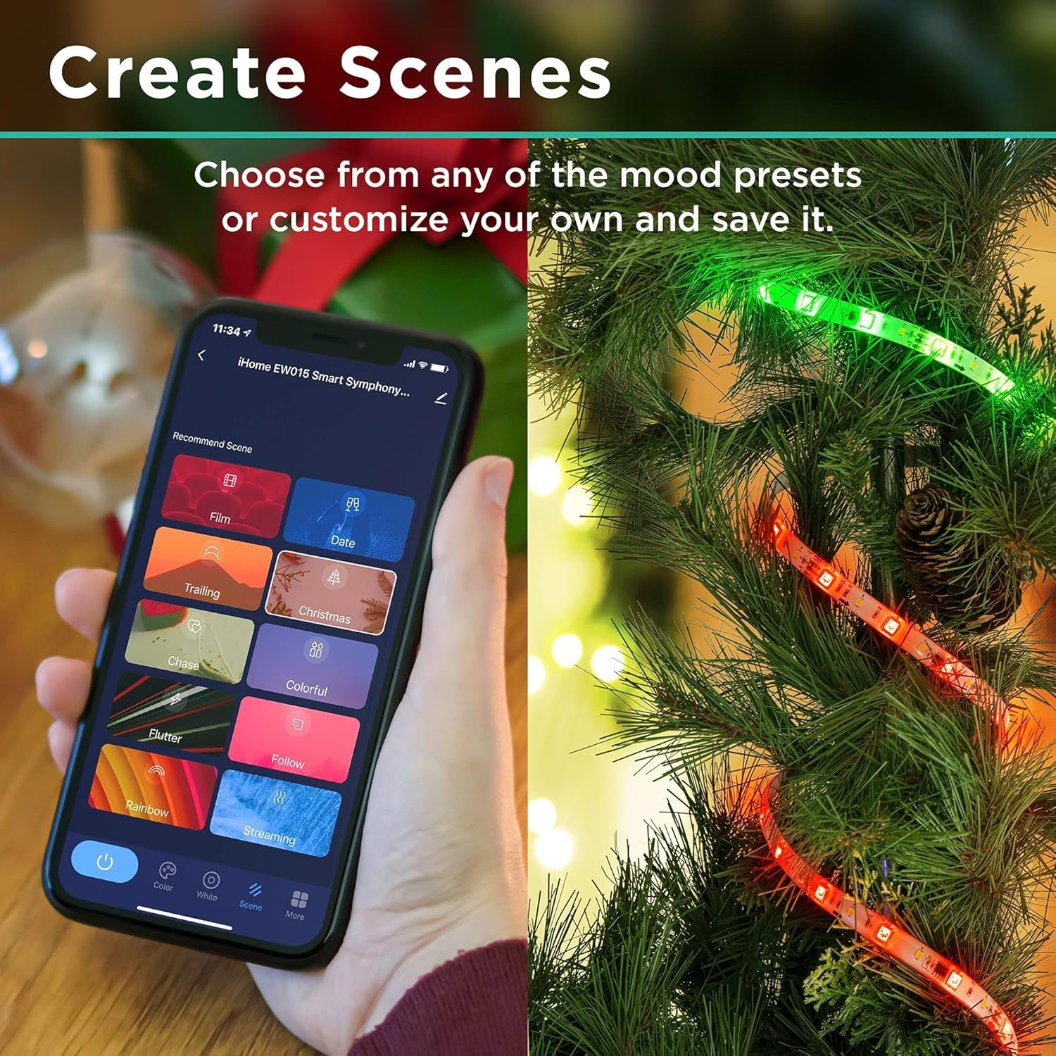 Symphony Segmented LED Smart Strip IP44 Weatherproof, RGBIC Color Changing + Music Sound Sync Wifi Strip Lights, Compatible with Alexa and Google Home, 16.4 Ft