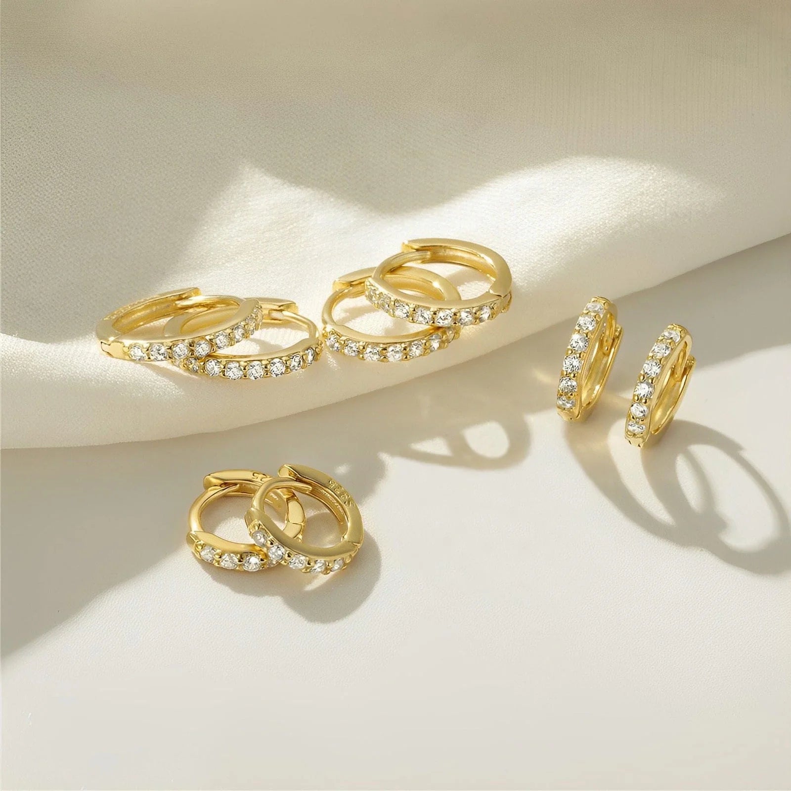 4 Pairs 18K Gold Plated Hoop Earrings for Women Cubic Zirconia Little Tiny Small Huggie Cartilage Hypoallergenic Earrings Set for Multiple Piercing Wedding Birthday Jewelry Gifts Teen Ideas