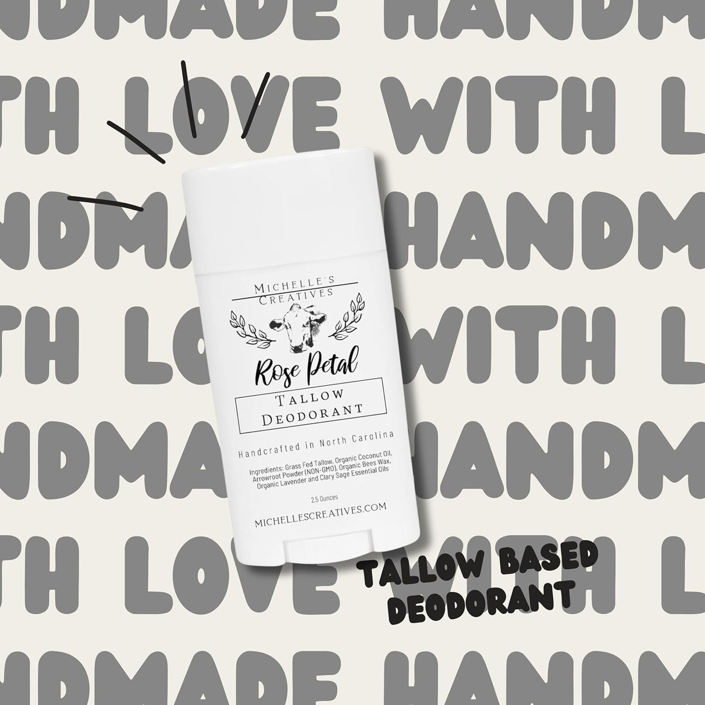 Handmade Tallow Based Deodorant Stick - Handmade with Love and Made with Natural Ingredients - Rose Pearl Deodorant - Natural Deodorant Made with Grass Fed Tallow Organic