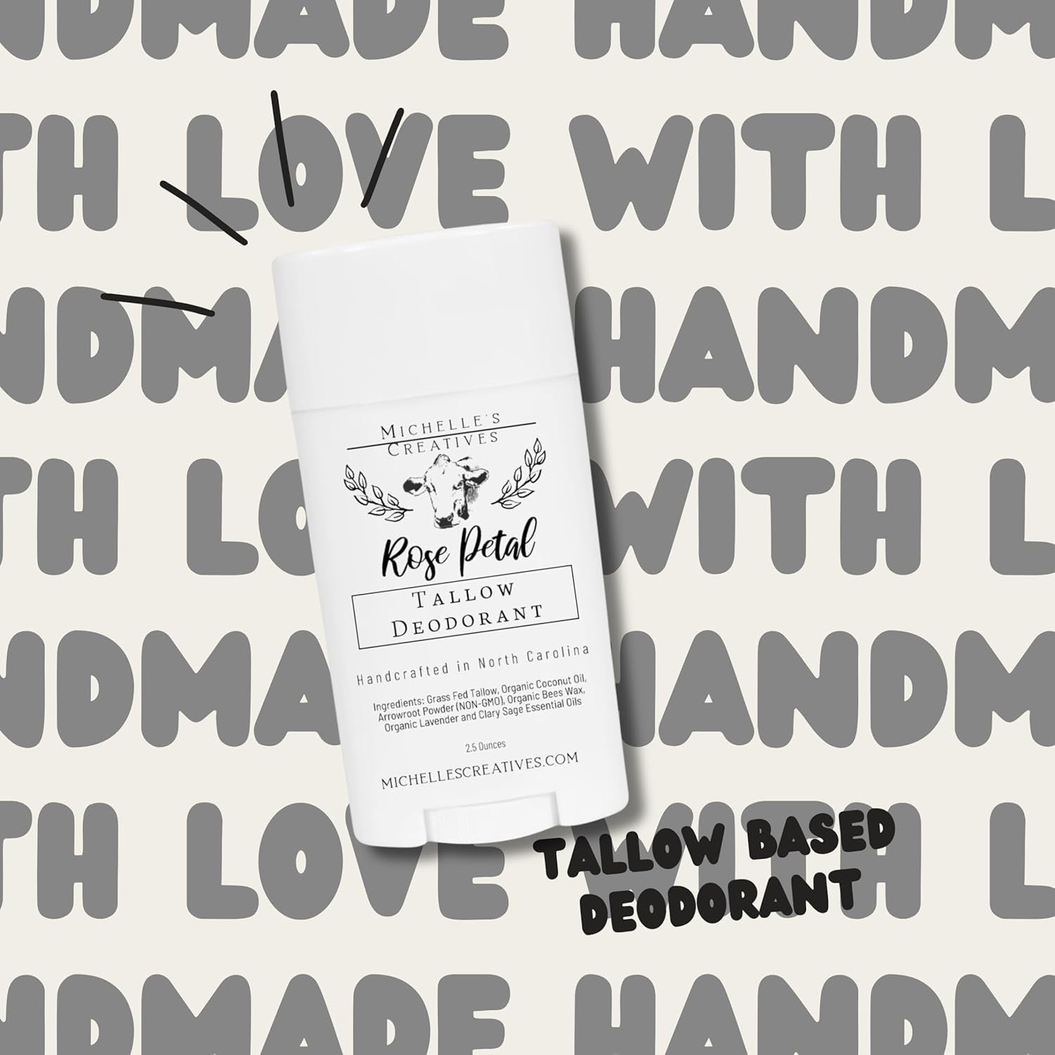 Handmade Tallow Based Deodorant Stick - Handmade with Love and Made with Natural Ingredients - Rose Pearl Deodorant - Natural Deodorant Made with Grass Fed Tallow Organic