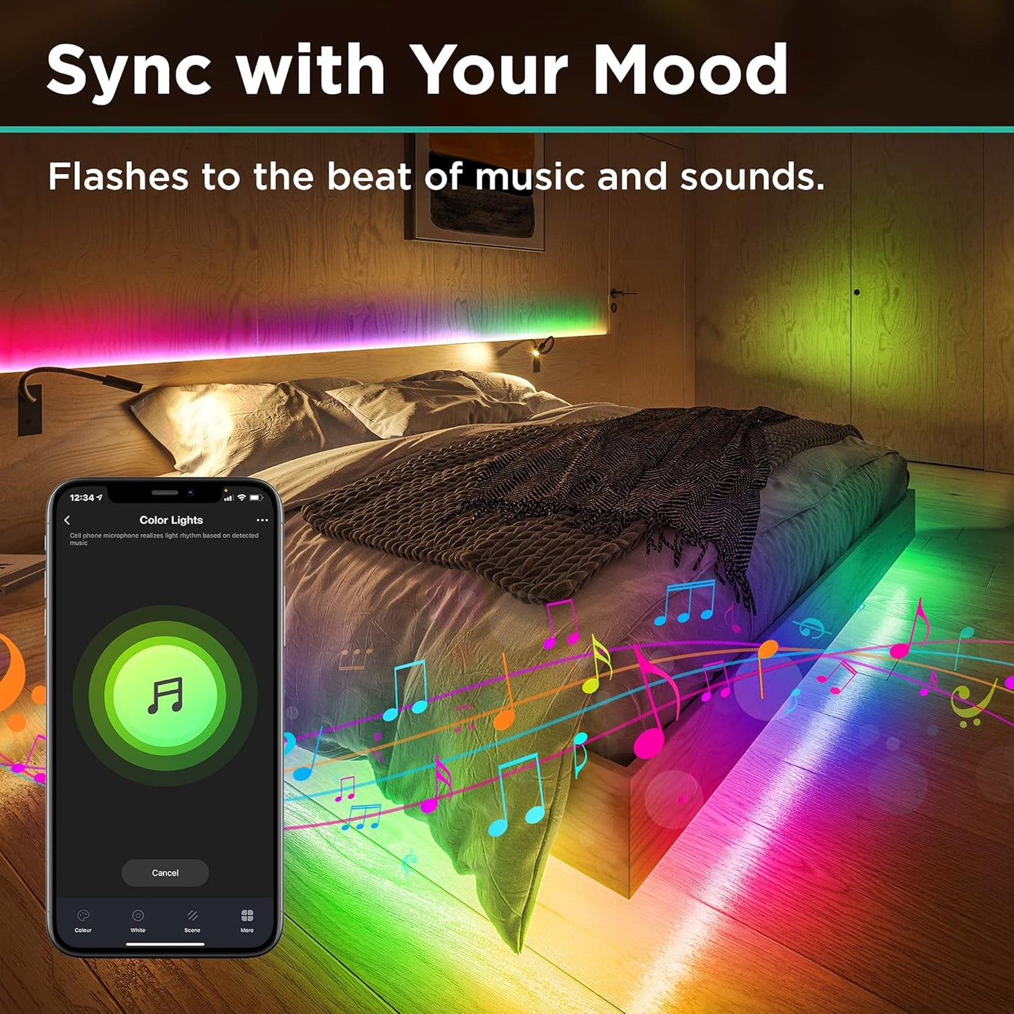 Symphony Segmented LED Smart Strip IP44 Weatherproof, RGBIC Color Changing + Music Sound Sync Wifi Strip Lights, Compatible with Alexa and Google Home, 16.4 Ft