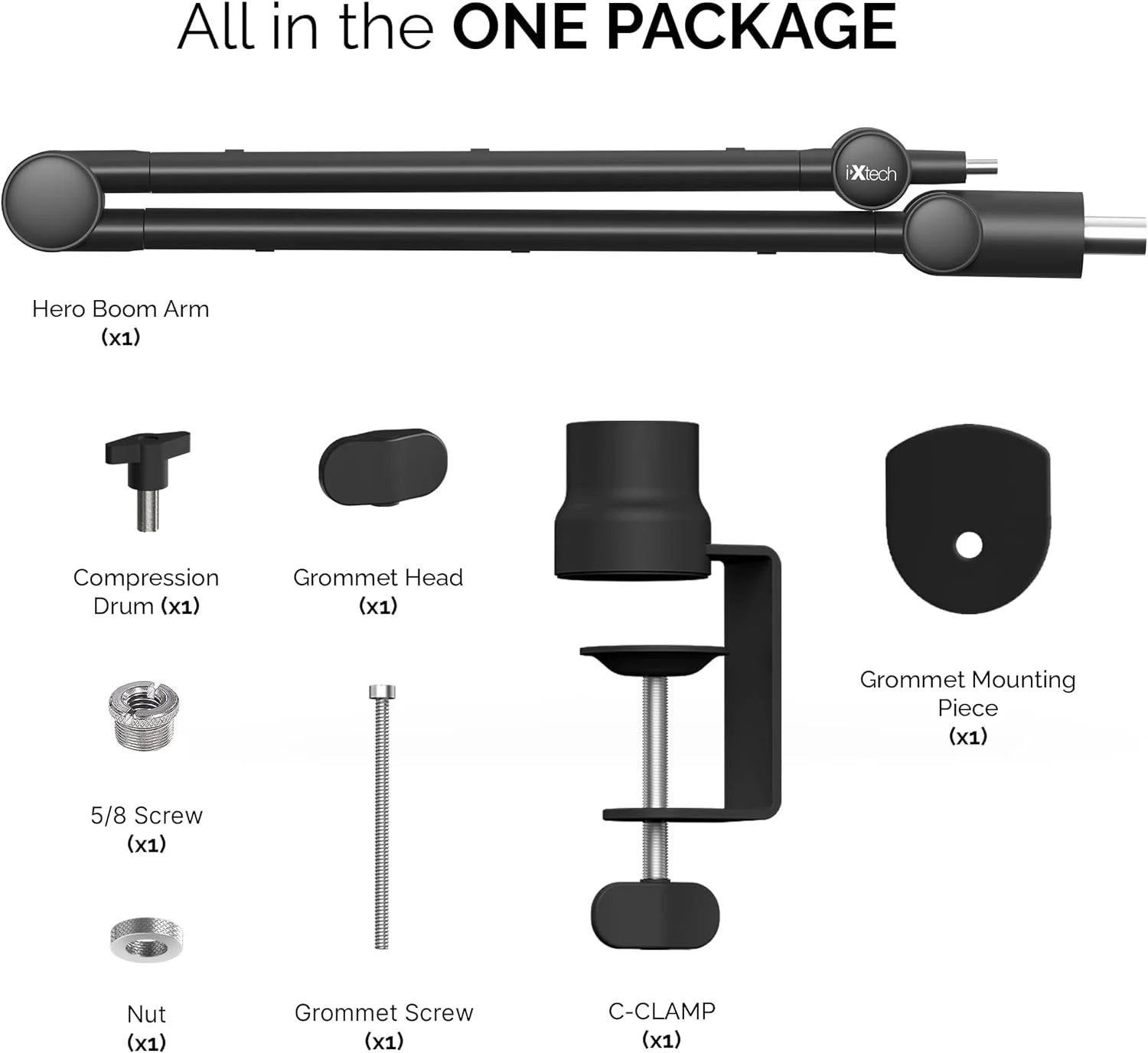 IXTECH Boom Arm - Adjustable 360 Rotatable Microphone Arm - Sturdy Stainless Steel Mic Arm Desk, Table Stand - Foldable Scissor Arm - Stable Microphone Mount Arms for Radio Studio, Podcast, Gaming