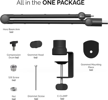 IXTECH Boom Arm - Adjustable 360 Rotatable Microphone Arm - Sturdy Stainless Steel Mic Arm Desk, Table Stand - Foldable Scissor Arm - Stable Microphone Mount Arms for Radio Studio, Podcast, Gaming