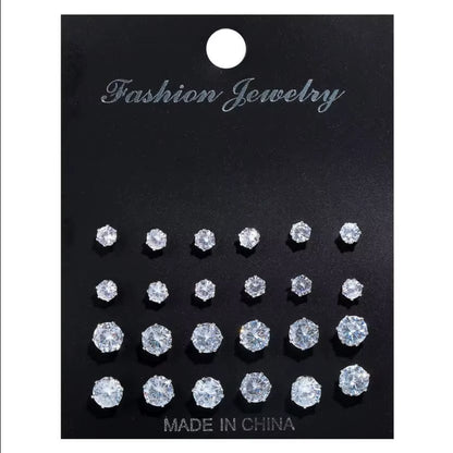 12 Pairs/Pack White Shiny Wedding Stud Earrings Set for Women Men Crystal Jewelry Accessories Minimalist Earrings Jewelry Gifts