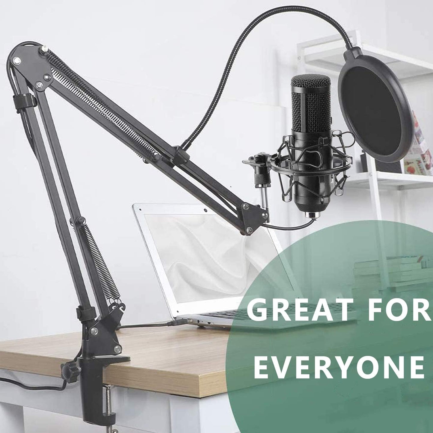 Upgraded USB Microphone for Computer, Mic for Gaming, Podcast, Live Streaming, Youtube on PC, Mic Studio Bundle with Adjustment Arm Stand, Fits for Windows & Mac PC, Plug & Play Design, Black