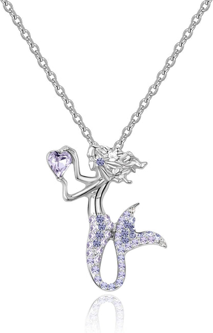 Little Mermaid Necklaces for Girls,Unicorn Birthstone Pendant Jewelry Gifts Set for Women Teens