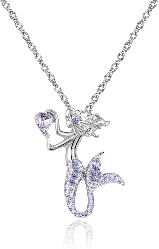 Little Mermaid Necklaces for Girls,Unicorn Birthstone Pendant Jewelry Gifts Set for Women Teens