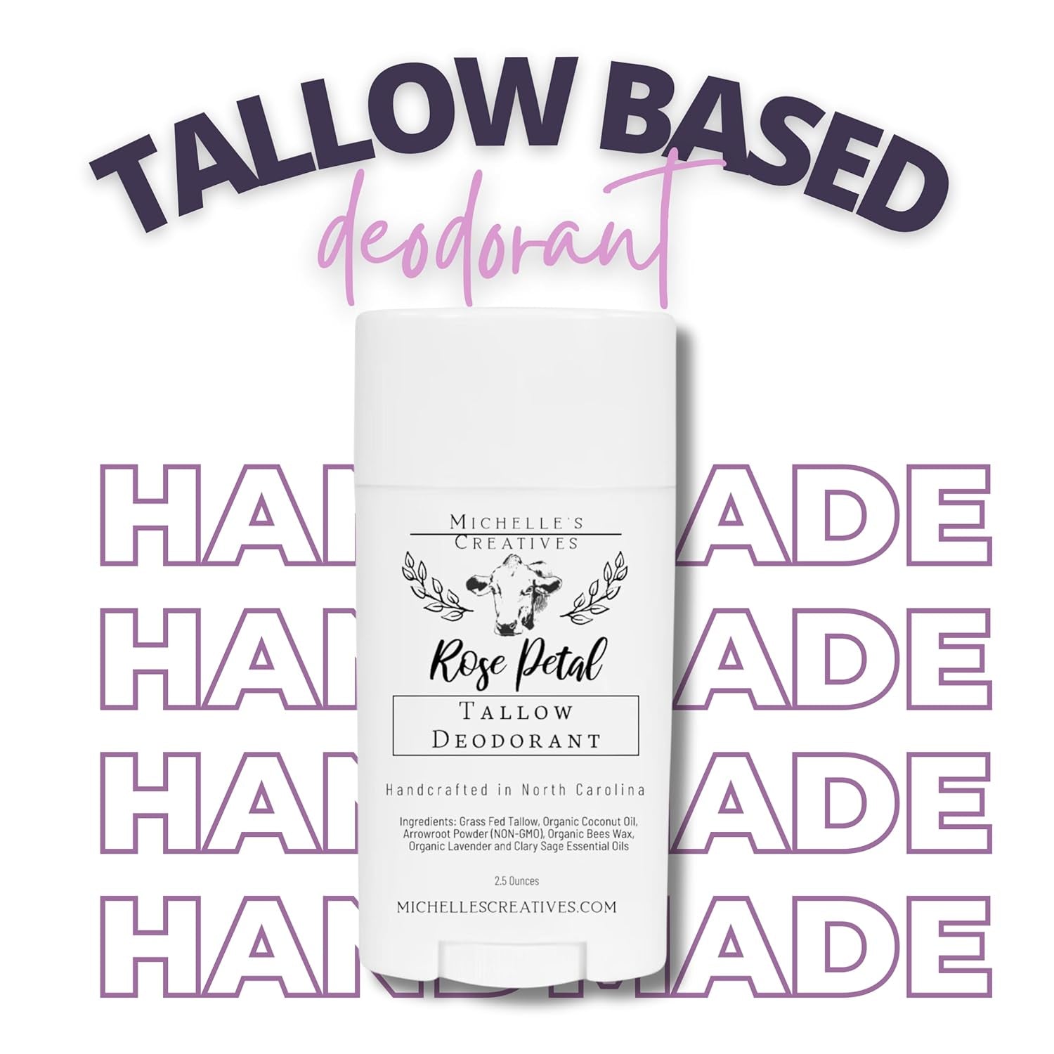 Handmade Tallow Based Deodorant Stick - Handmade with Love and Made with Natural Ingredients - Rose Pearl Deodorant - Natural Deodorant Made with Grass Fed Tallow Organic