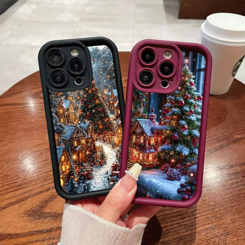 Christmas Tree Gift Snowy Town Landscape Phone Case for Iphone 17 16 15 Pro Max 14 13 12 11 MAX plus Soft Cover