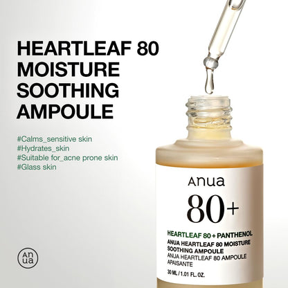 Heartleaf 80 Soothing Ampoule, Hydration Facial Serum for Glass Skin, Panthenol, Hyaluronic Acid, Non-Greasy, Gentle Formula, Lightweight Essence, Vegan, Korean Skin Care, 30Ml/1.01 Fl.Oz