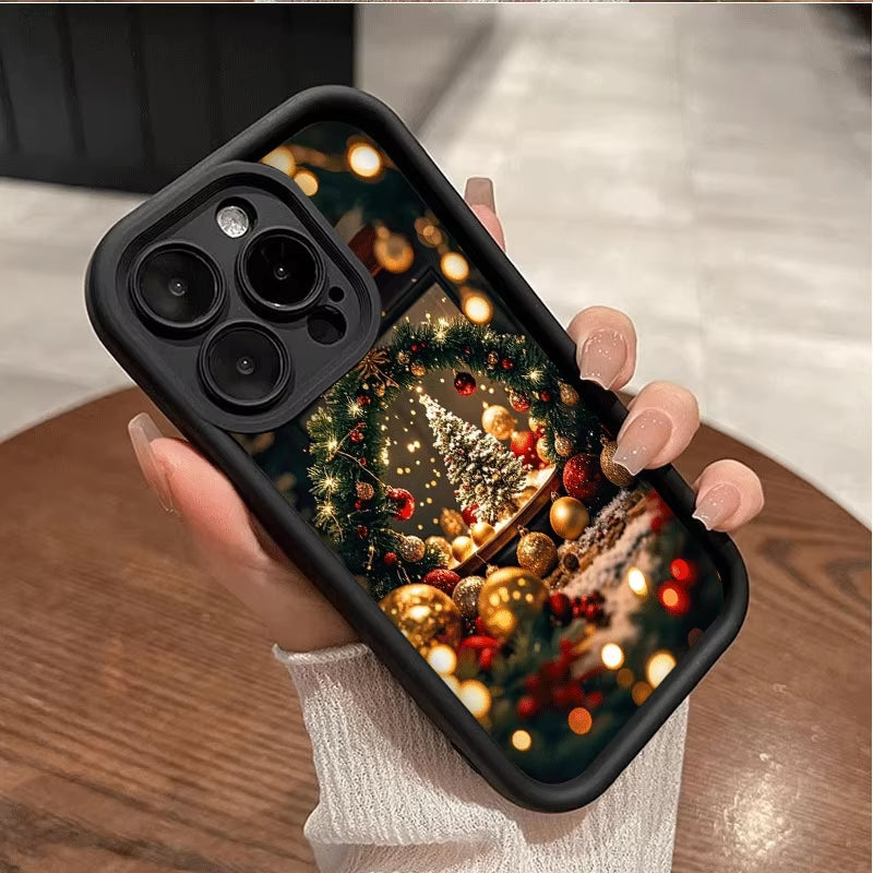 Christmas Tree Gift Snowy Town Landscape Phone Case for Iphone 17 16 15 Pro Max 14 13 12 11 MAX plus Soft Cover