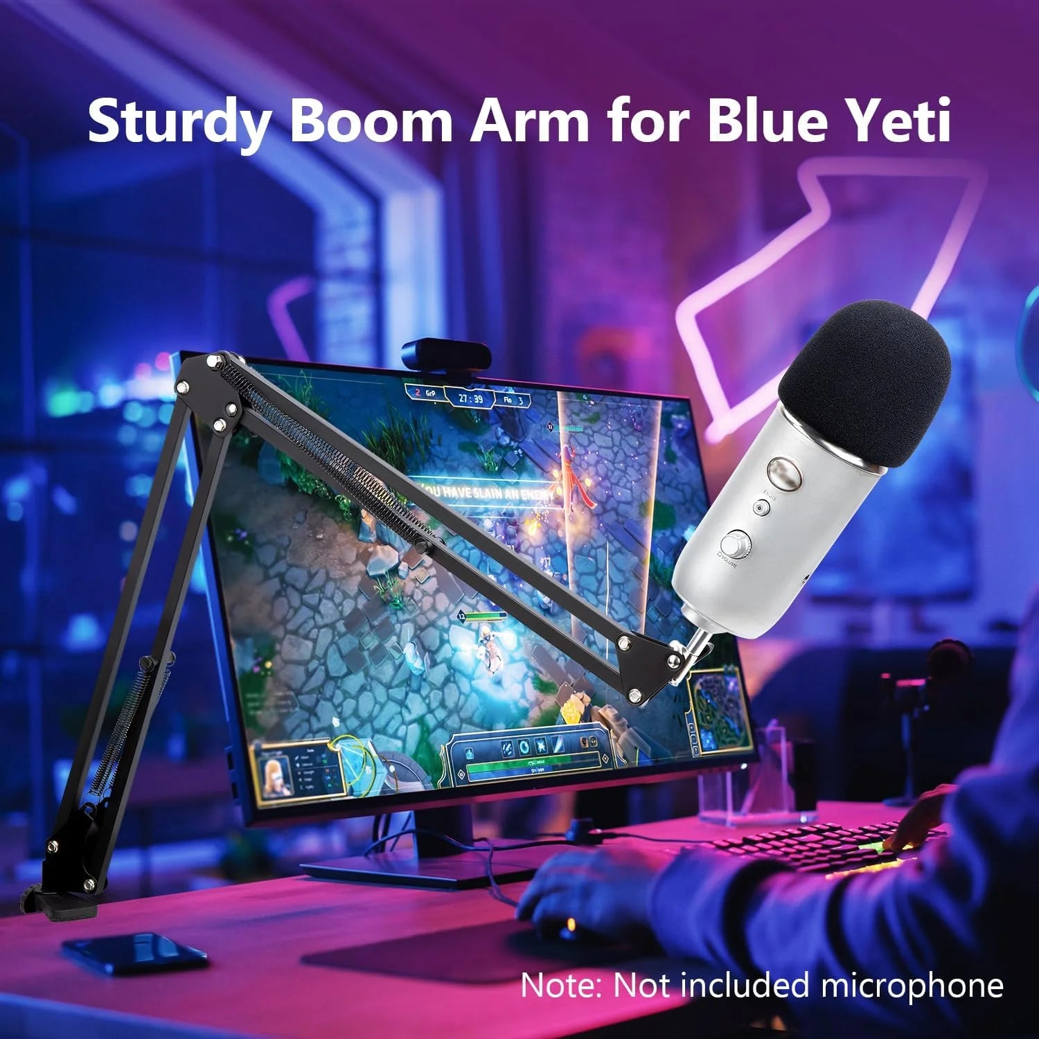 Blue Yeti Mic Boom Arm with Foam Windscreen, Suspension Boom Scissor Arm Stand with Pop Filter Cover for Blue Yeti Pro Microphone Stand by